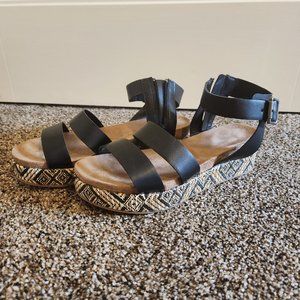Wedge Sandals with Aztec Design on Heel